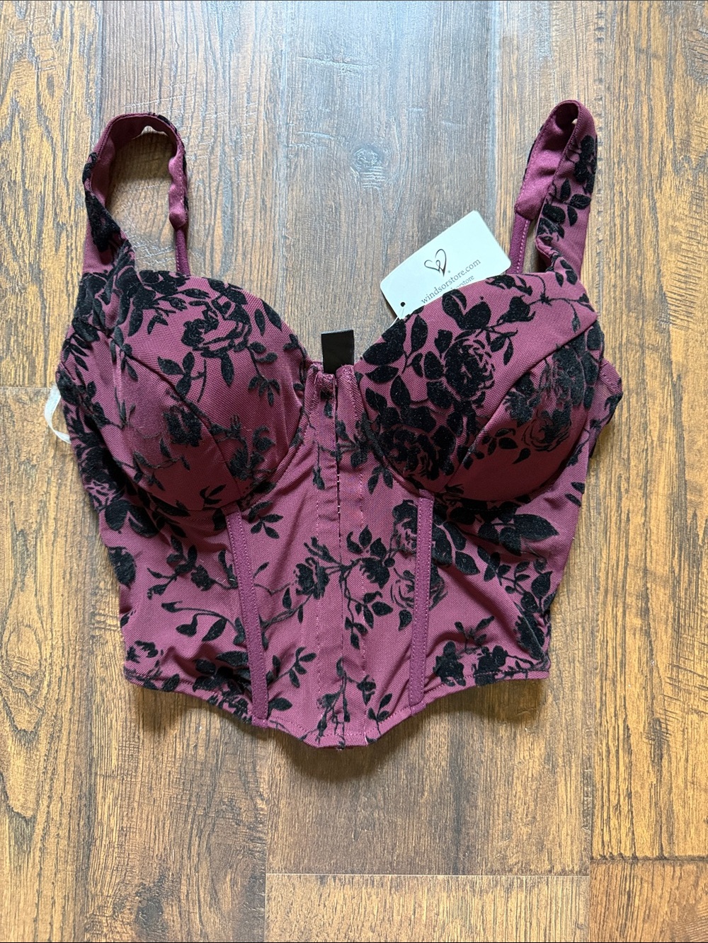 Windsor Plum Floral Bustier Tank Top with Black Velvet Print